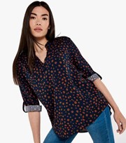 Apricot Blue Abstract Spot V Neck Top